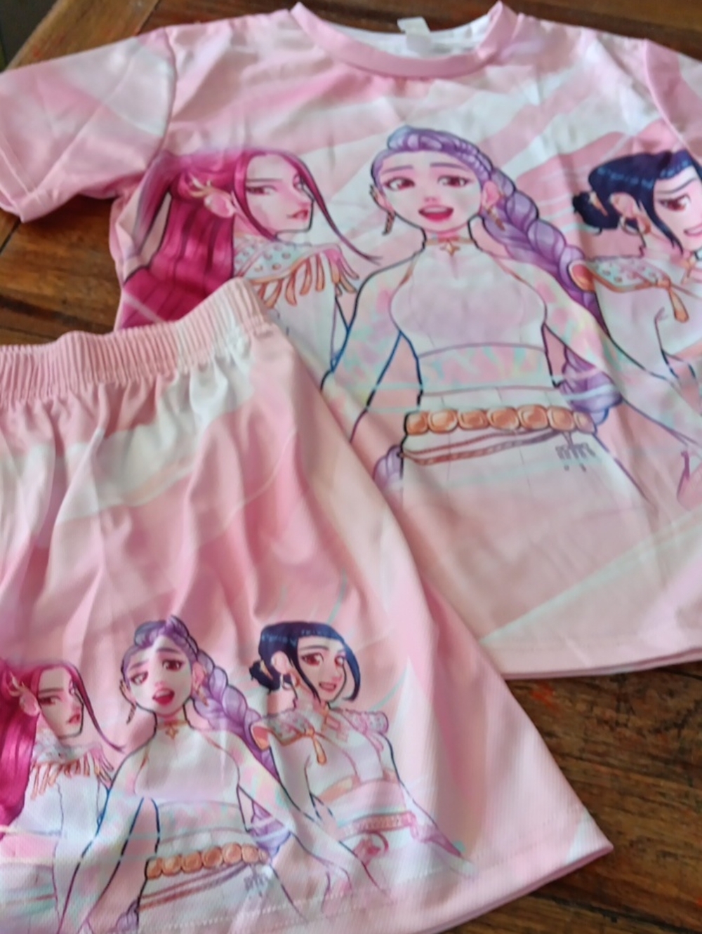 Girls' Pink Character Print Short Set - Brand Demon Hunters